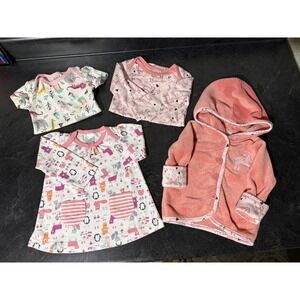 CJP Baby 4pc Outfit Set 6-9 Months Pink Unicorn Hooded Cardigan Bodysuits Dress